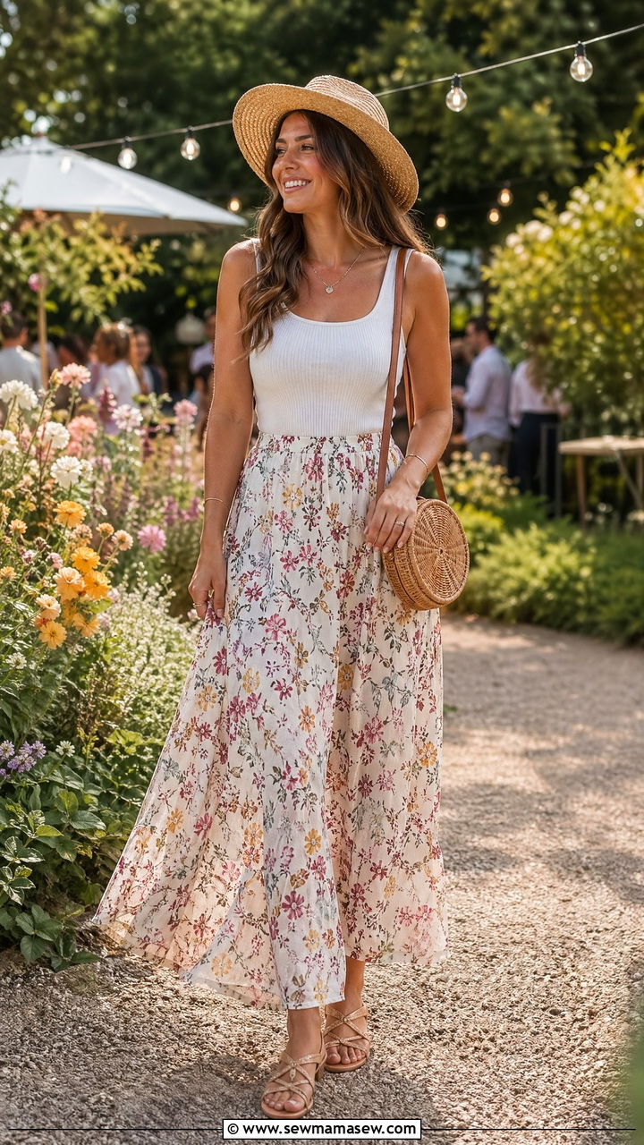 Tank top and floral maxi skirt summer outfit - 35 summer skirt outfit ideas