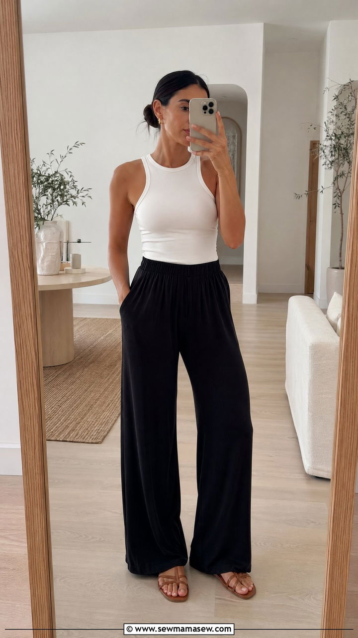 Tank top and wide leg lounge pants outfit - 35 Work from home outfits for moms