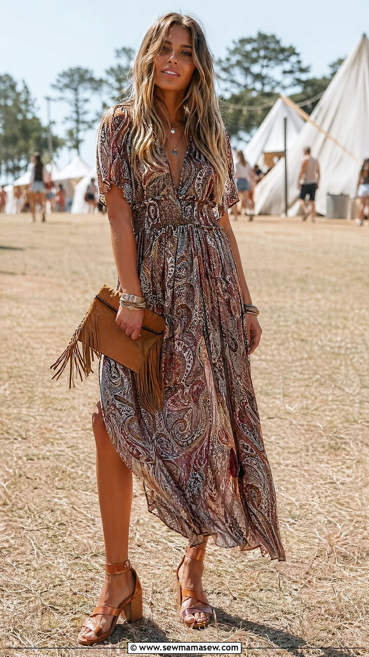 Tassel Clutch Bag With Bohemian Dress - 35 Clutch bag outfit ideas