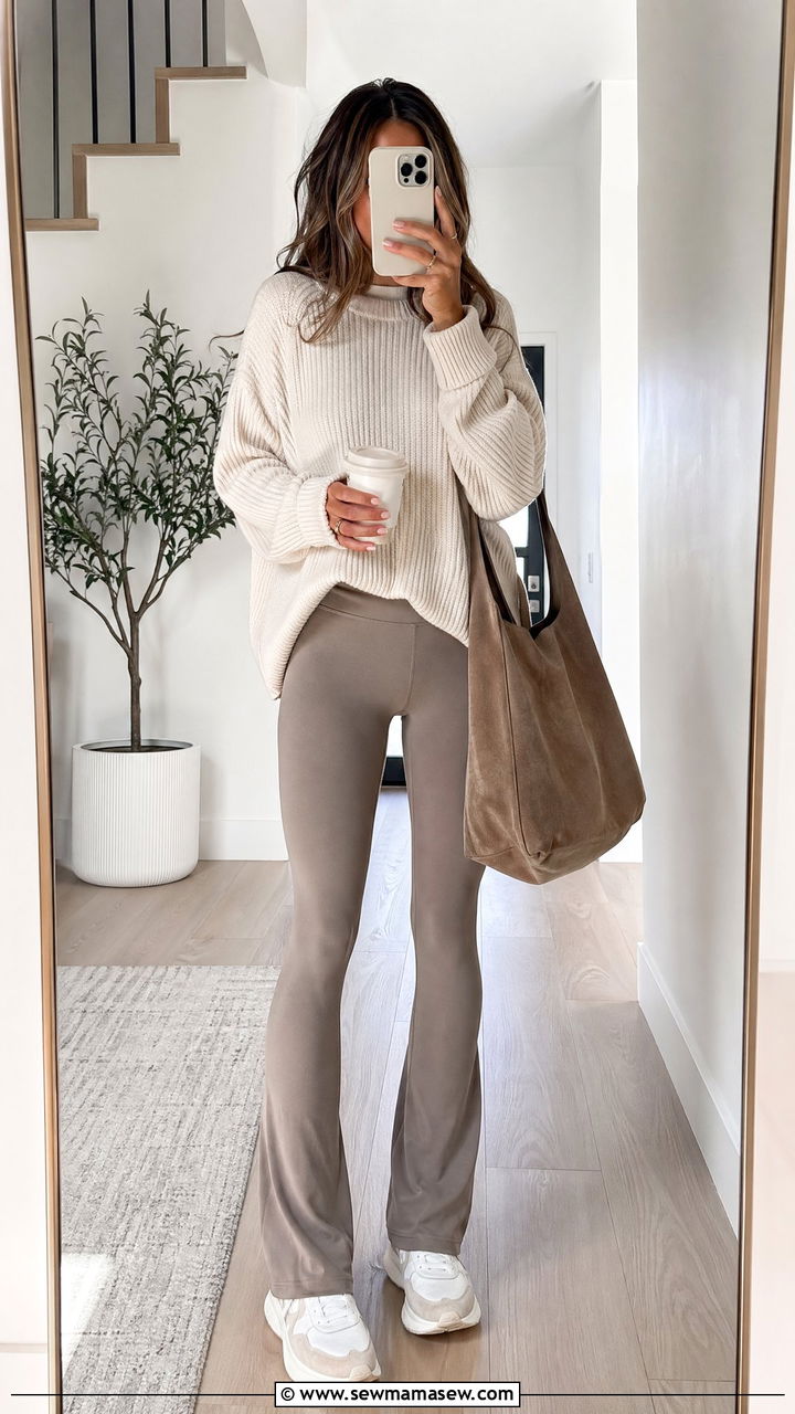 Taupe Leggings with Oversized Sweater Outfit - 35 Taupe outfit ideas