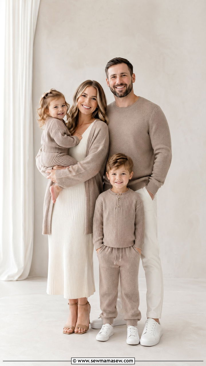 Taupe and Ivory Studio Family Photo Outfits - 35 spring family photo outfit ideas