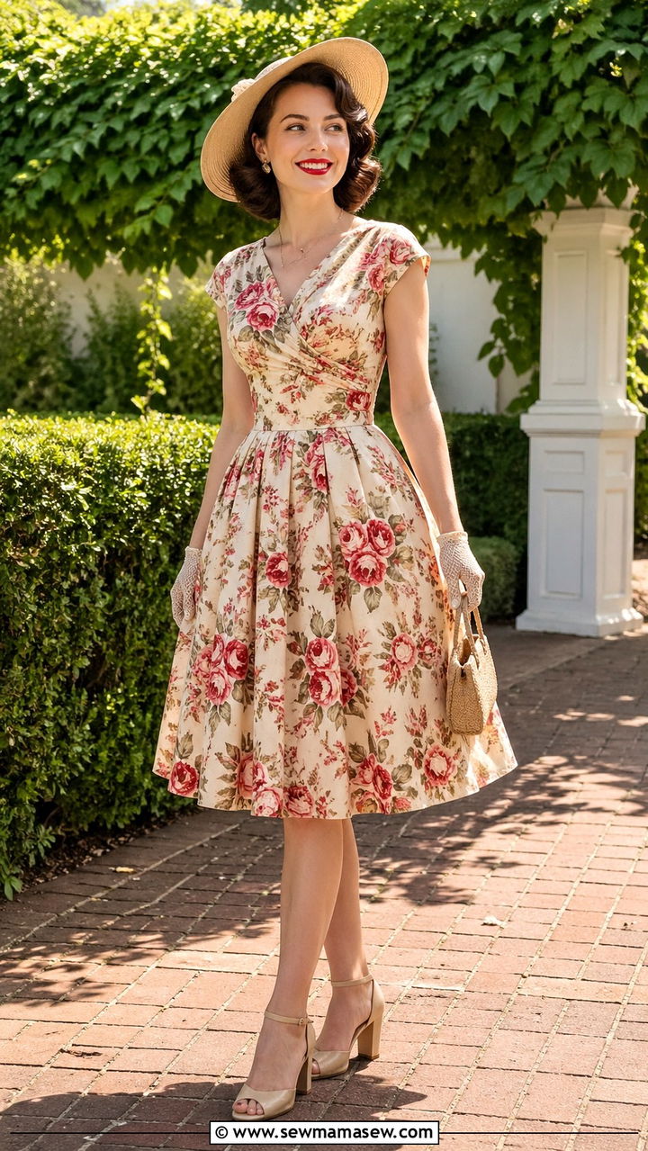 Tea Dress With Peep Toe Heels - 30 Retro 40s outfit ideas