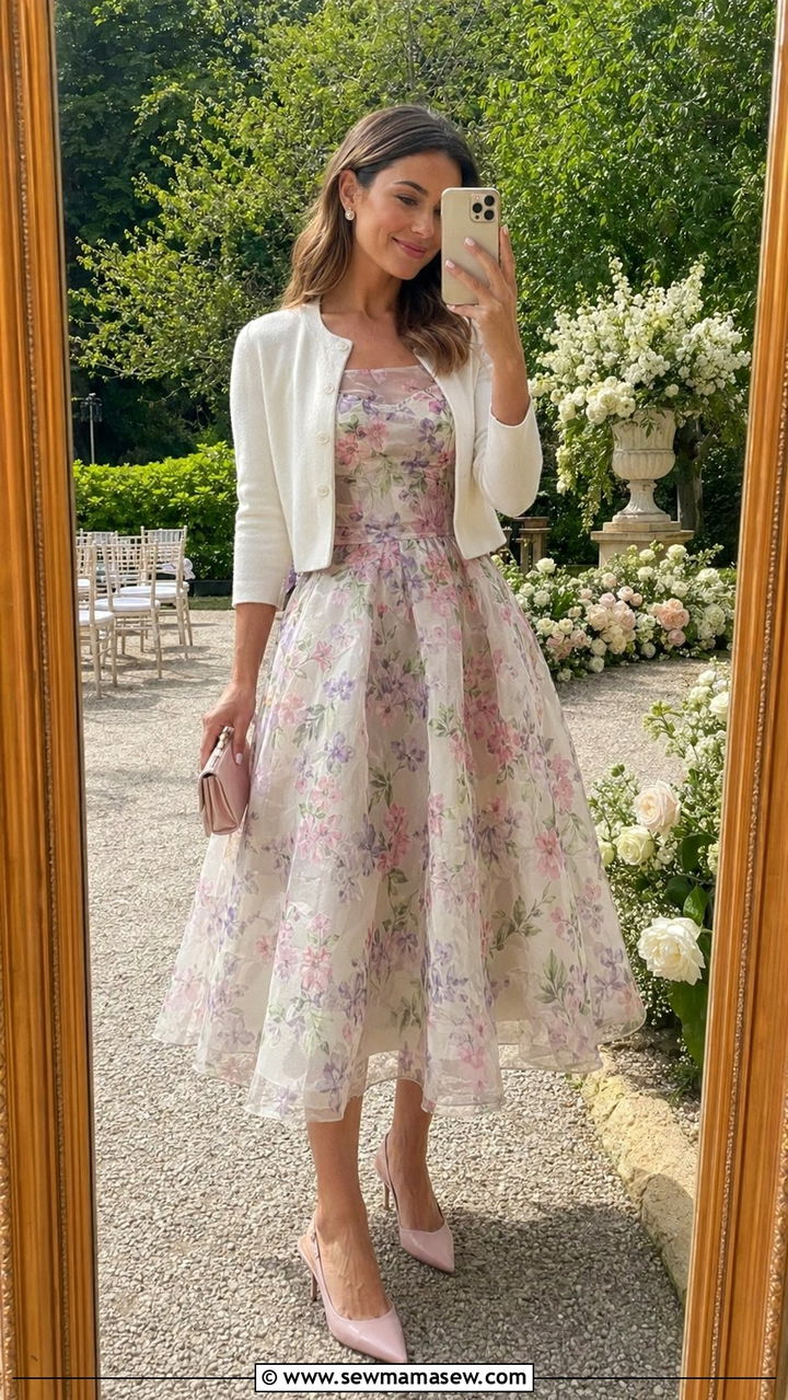 Tea Length Dress With Kitten Heels - 35 Outdoor wedding guest outfits