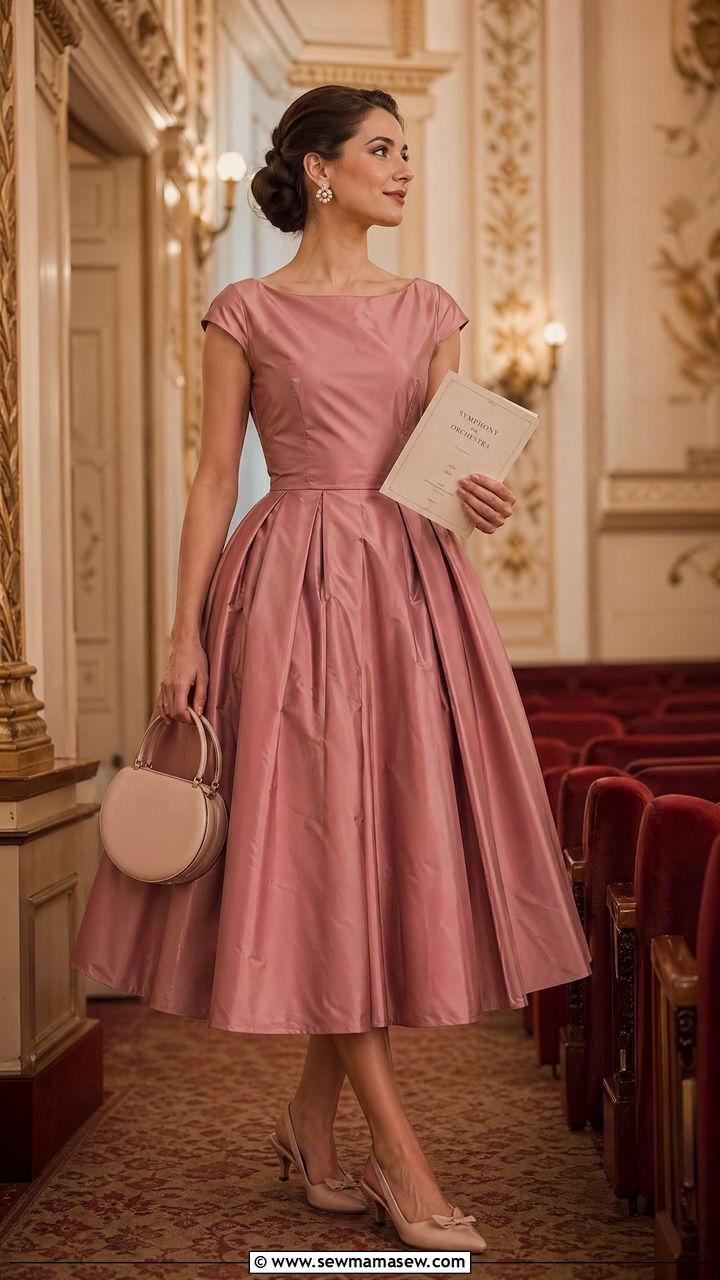 Tea Length Dress With Kitten Heels For Classical Concert - 35 Classical concert outfit ideas