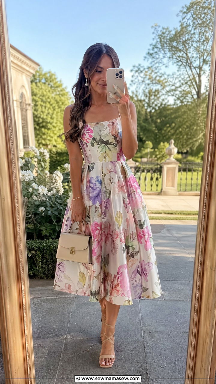 Tea Length Dress With Structured Clutch Petite Wedding Guest Outfit - 35 Wedding guest outfits for petite women