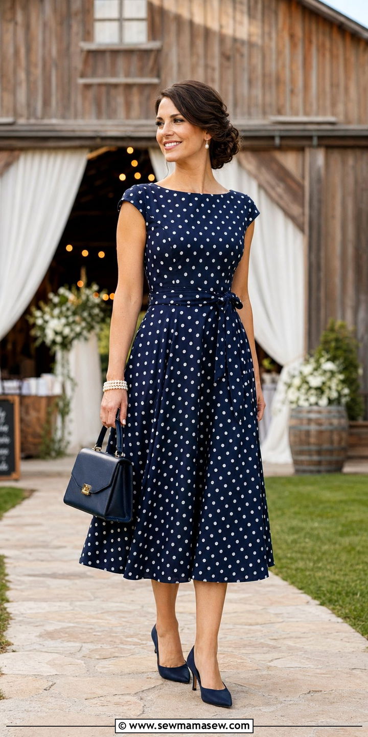 Tea Length Dress with Kitten Heels - 30 Barn wedding guest outfits