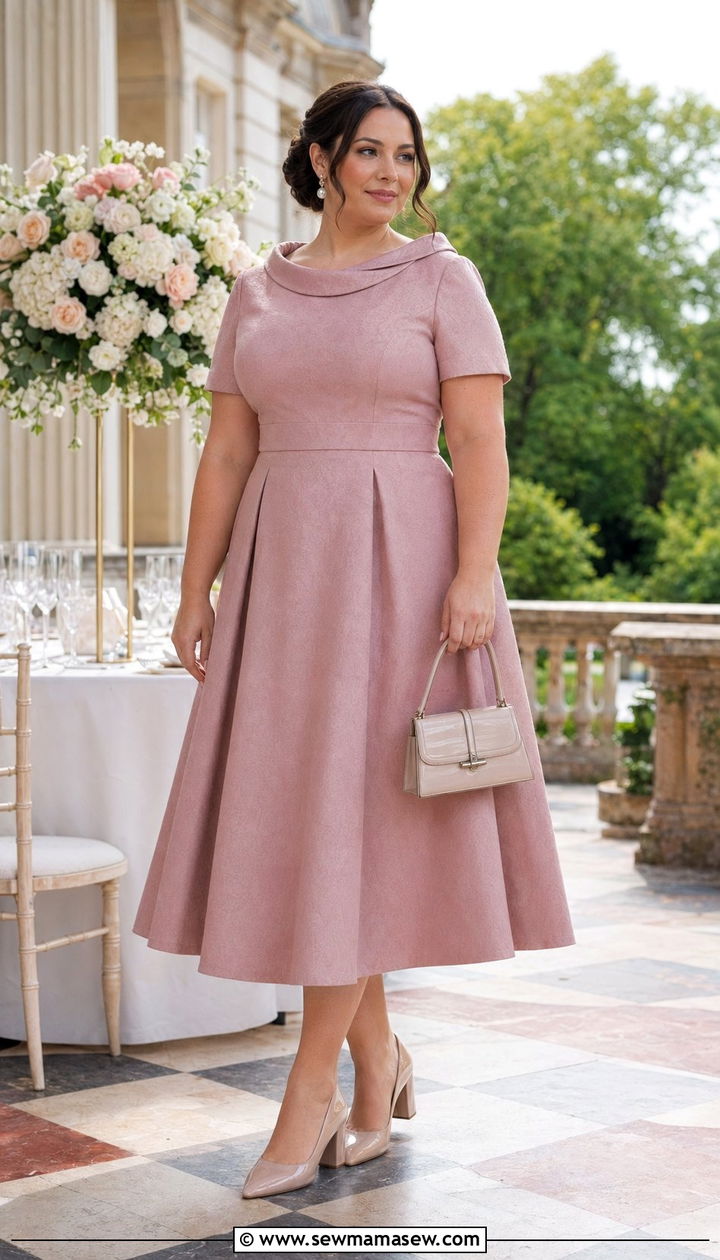 Tea Length Dress with Vintage Accessories for Midsize Wedding Guest - 30 Wedding guest outfits for midsize women