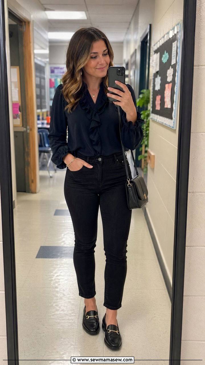 Teacher Outfit With Black Jeans And Smart Top - 35 Teacher outfits for back to school