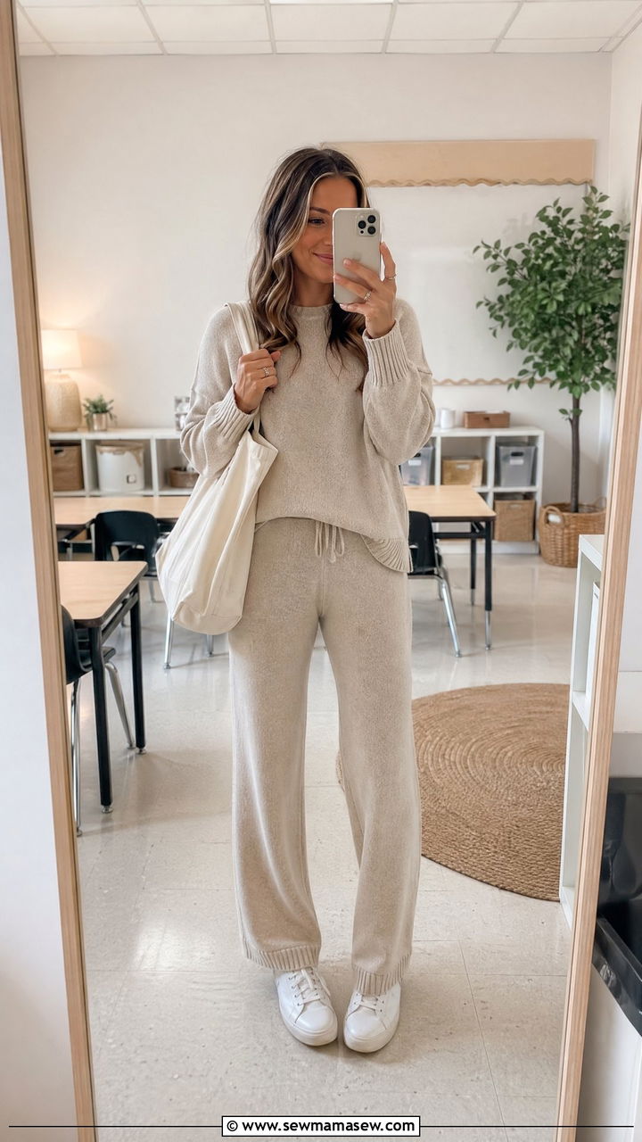 Teacher Outfit With Knit Set And Sneakers - 35 Teacher outfits for back to school