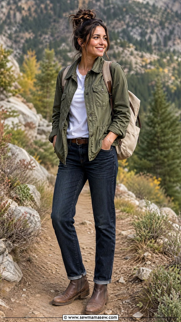 Teacher Outfit With Utility Jacket And Straight Jeans - 35 Teacher outfits for back to school