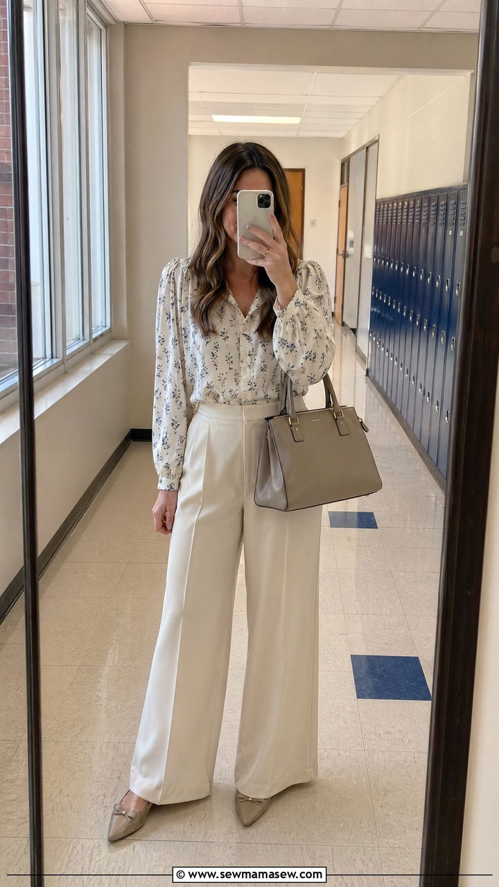 Teacher Outfit With Wide Leg Trousers And Blouse - 35 Teacher outfits for back to school