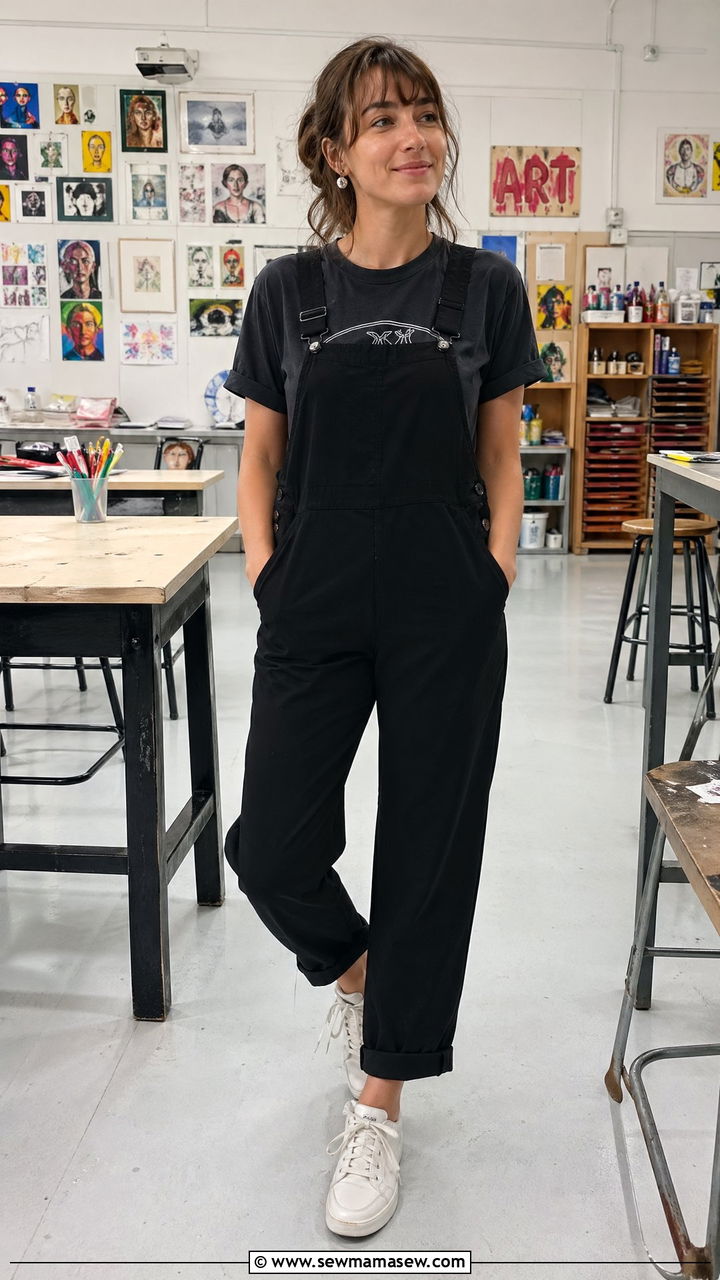 Teacher outfit with overalls and graphic tee - 35 spring outfits for teachers