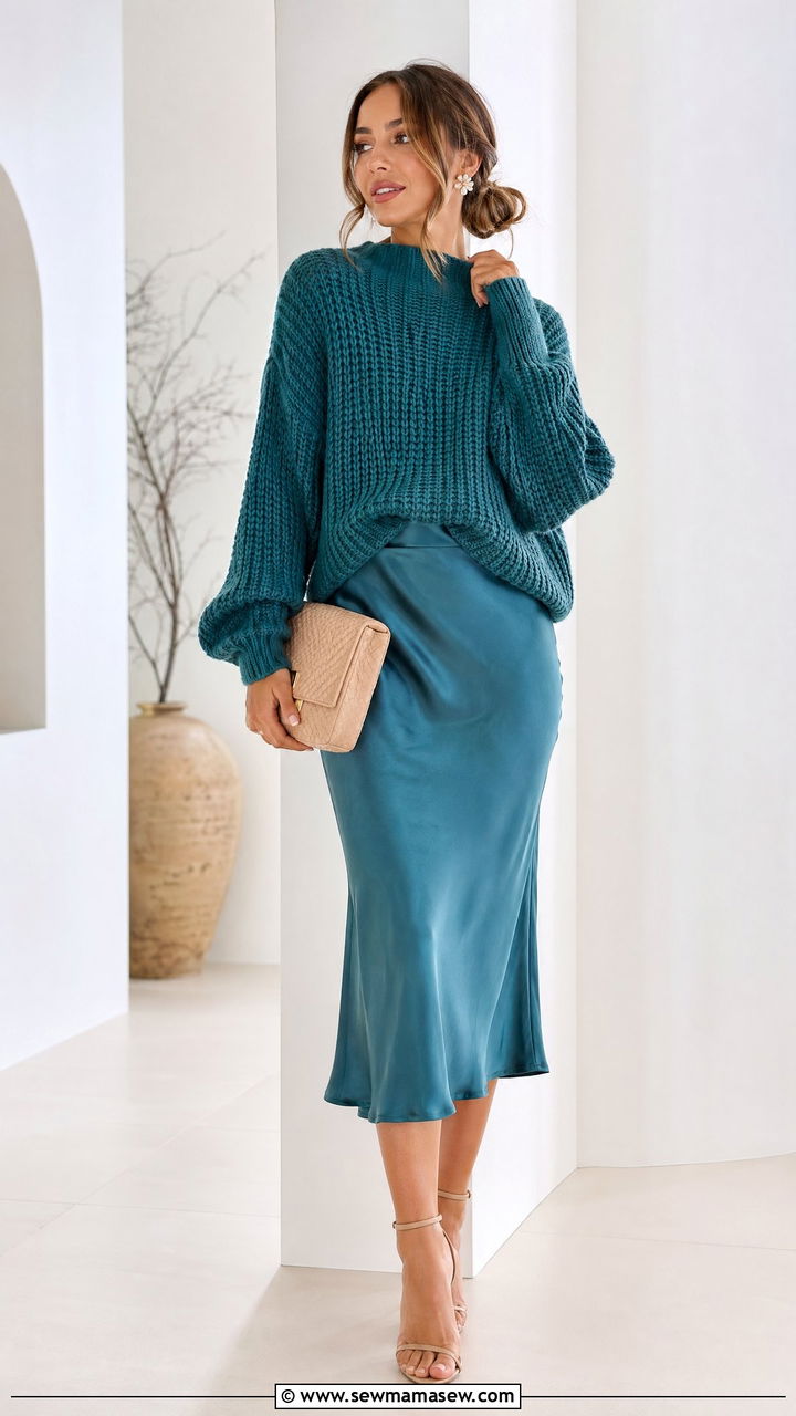 Teal Monochrome Outfit In Mixed Textures - 35 Teal outfit ideas