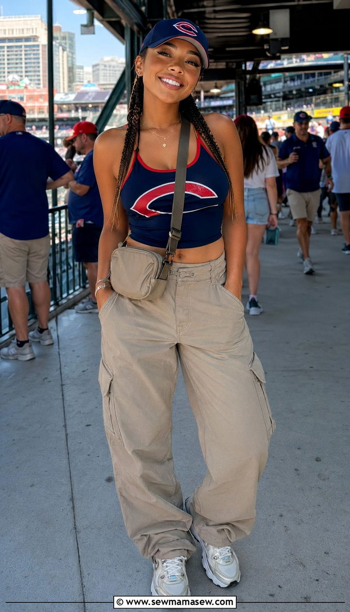 Team Tank Top With Cargo Pants And Dad Sneakers - 30 Baseball game outfit ideas