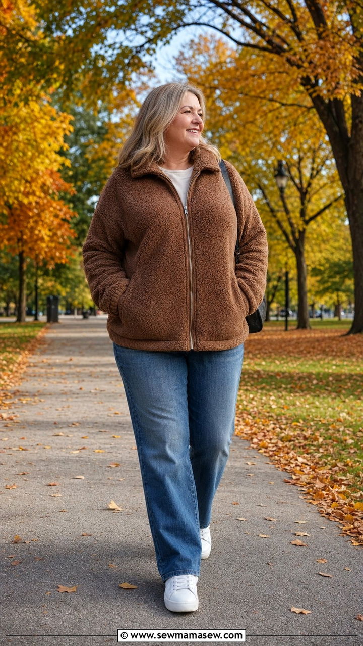 Teddy Jacket With Straight Leg Jeans - 35 Plus size outfits for women over 50
