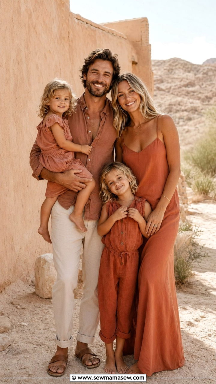 Terracotta And Clay Color Family Outfits - 30 What to wear for summer family photos