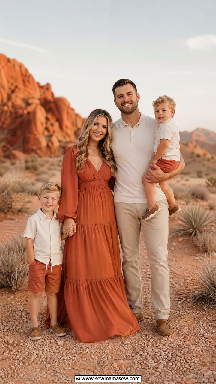 Terracotta and Cream Outfits for Summer Family Photos - 35 summer family photo outfit ideas