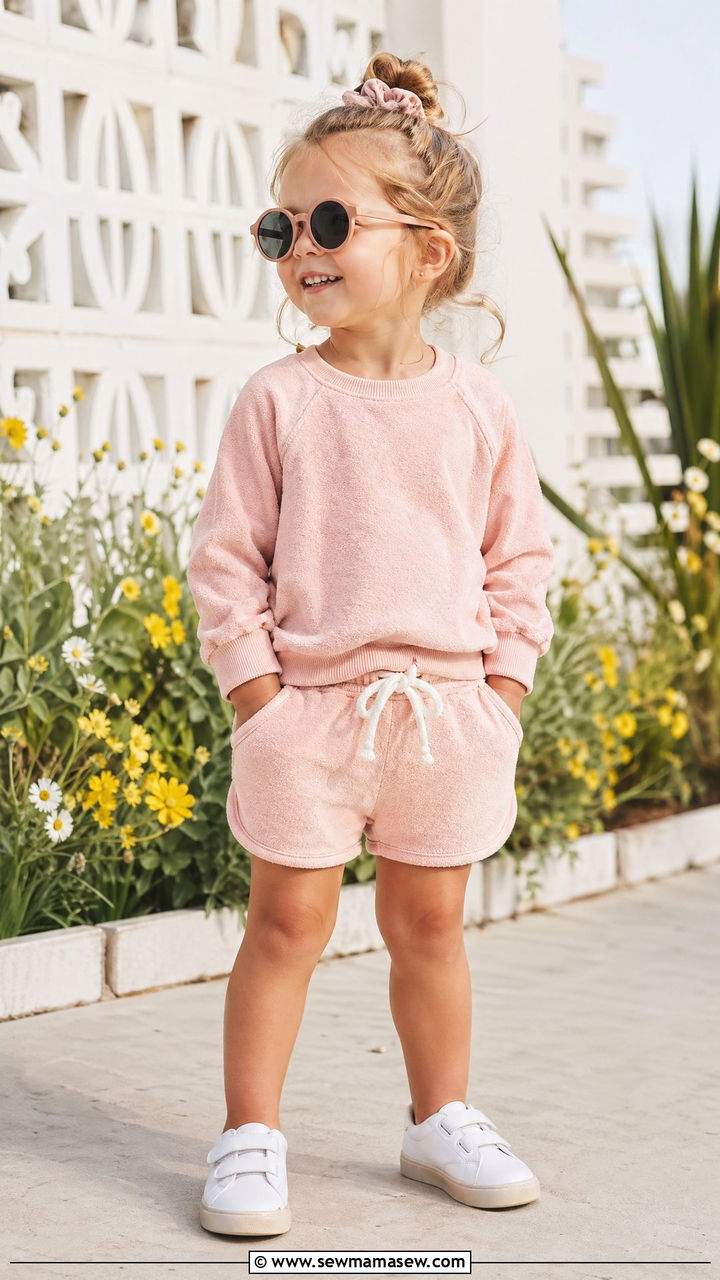 Terry Cloth Shorts Set with Sneakers - 35 Spring outfits for toddlers