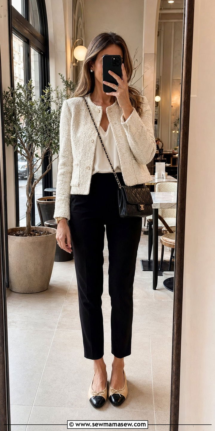Textured boucle blazer with straight ankle pants - 30 Best blazers for tall women
