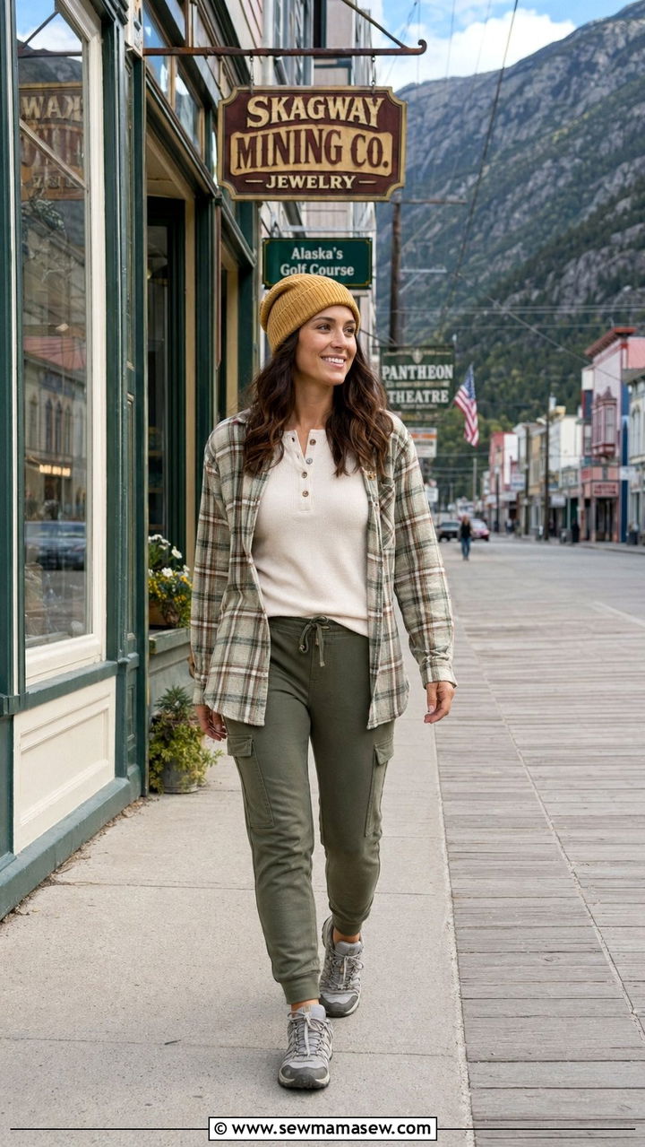 Thermal Henley With Cargo Joggers And A Beanie - 30 Alaska cruise outfit ideas