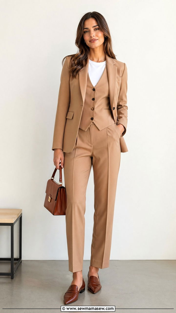 Three piece vest suit work outfit for women - 35 work outfits for women
