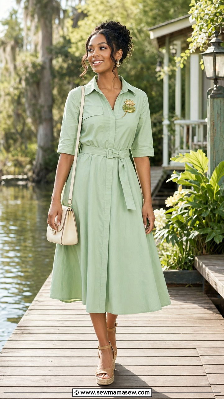Tiana Green Midi Dress Outfit - 30 Aesthetic Disney outfits