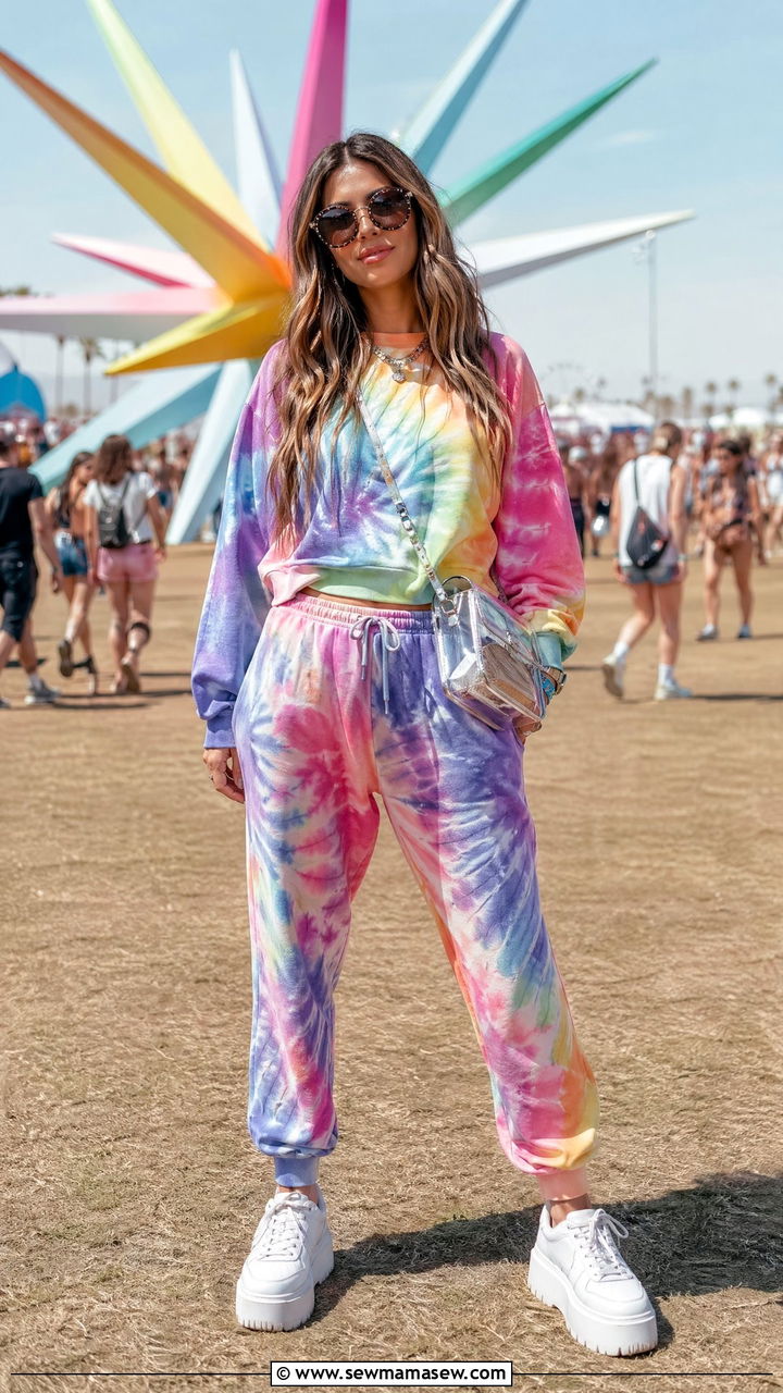 Tie Dye Set With White Platform Sneakers and Sunglasses - 35 what to wear to a concert