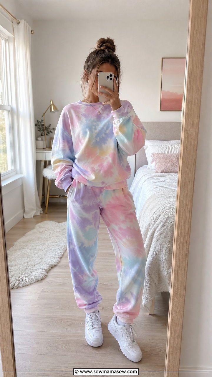 Tie Dye Sweatsuit With White Sneakers - 35 Trendy outfits for teens