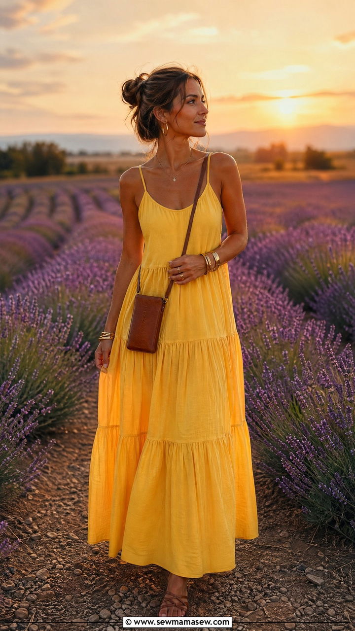 Tiered Cotton Maxi Dress Gold Jewelry Outfit - 35 South of France outfit ideas