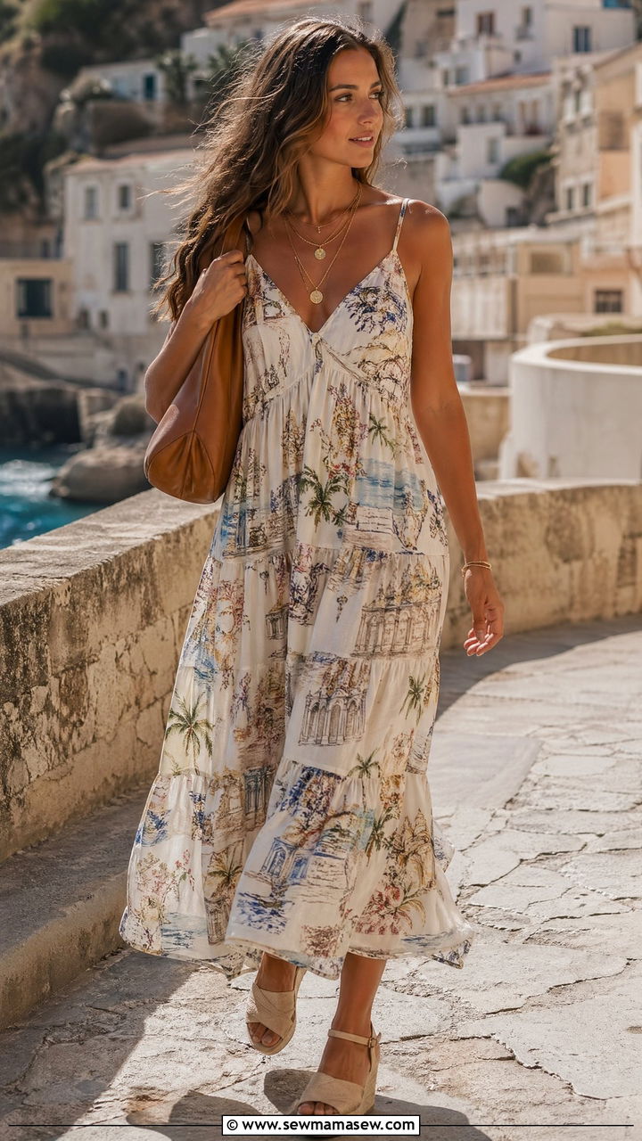 Tiered Cotton Maxi Dress With Wedge Sandals Summer Outfit - 35 Summer outfit essentials 2026