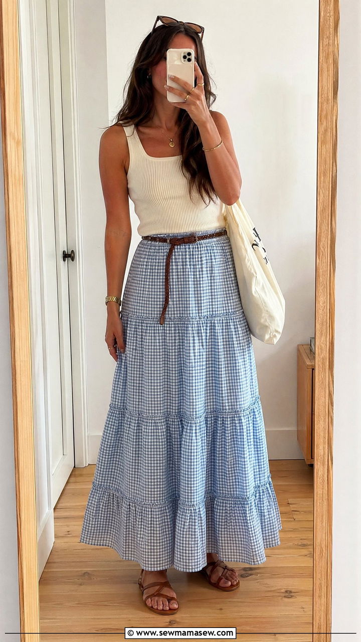Tiered Cotton Maxi Skirt With A Knit Tank - 35 summer cottagecore outfit ideas