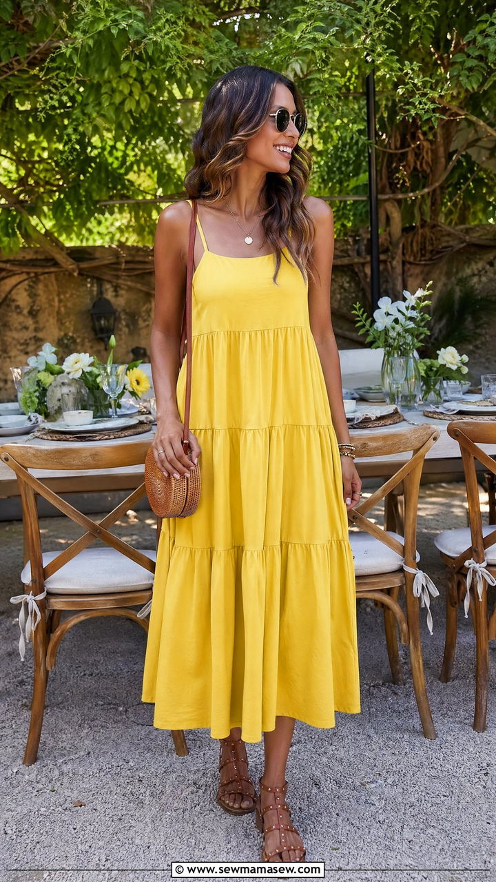Tiered Cotton Sundress with Flat Sandals - 35 Summer brunch outfits