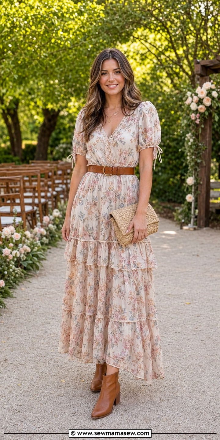 Tiered Floral Maxi Dress With Ankle Boots Western Wedding - 30 Western outfit ideas for wedding