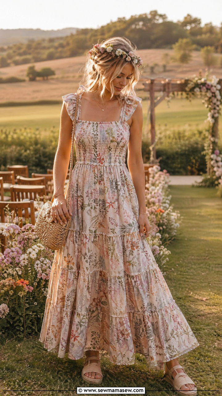 Tiered Maxi Dress Cottagecore Wedding Guest - 35 Cottagecore wedding guest outfits