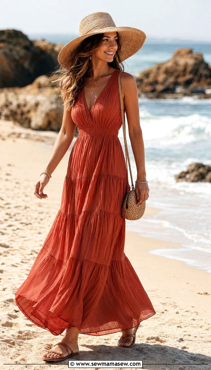 Tiered Maxi Dress Wedding Guest Outfit - 30 wedding guest outfits aesthetic