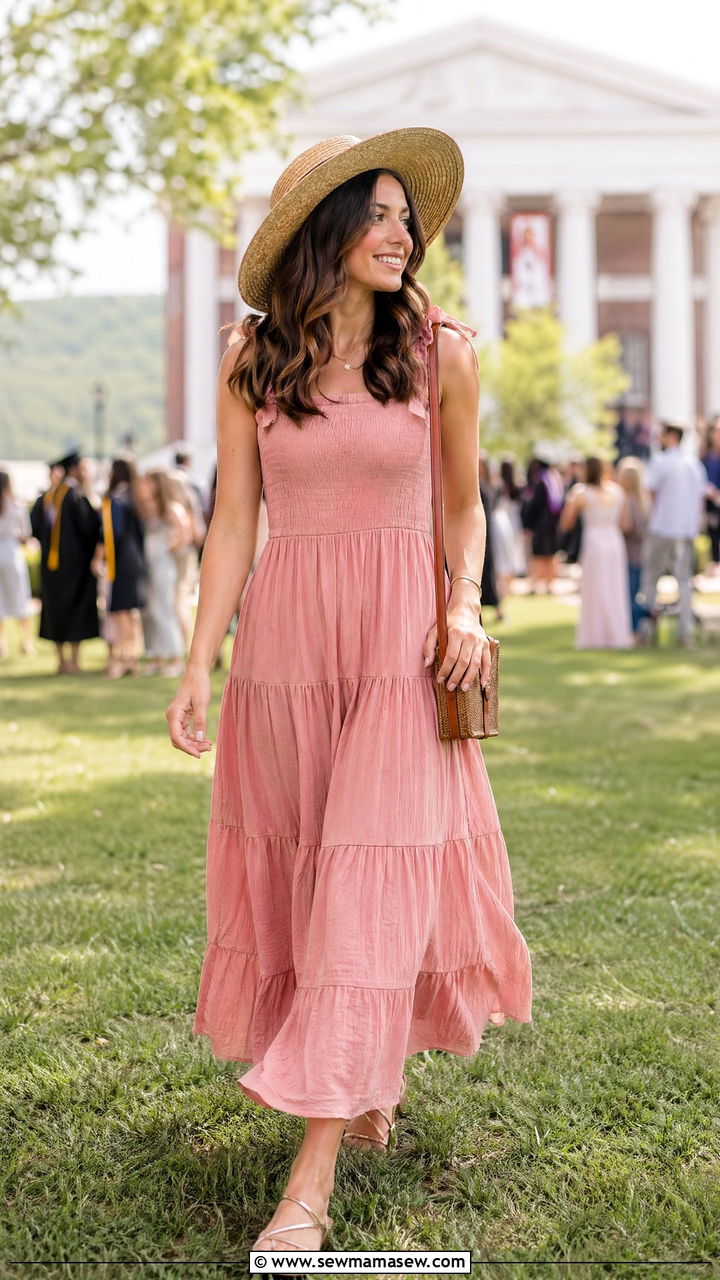Tiered Maxi Dress With Flat Sandals For Graduation - 35 spring graduation outfit ideas