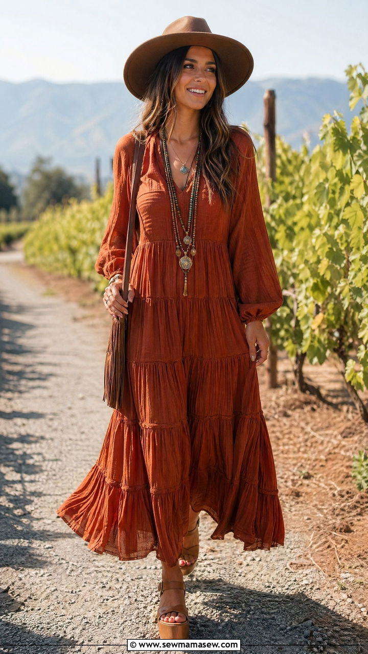 Tiered Maxi Dress With Wooden Wedges - 35 Summer outfits with wedges