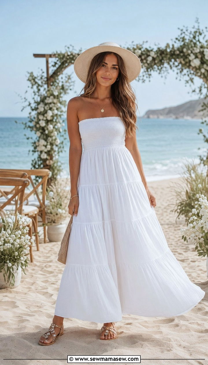 Tiered Maxi Dress with Flat Sandals - 30 what to wear to a summer wedding guest
