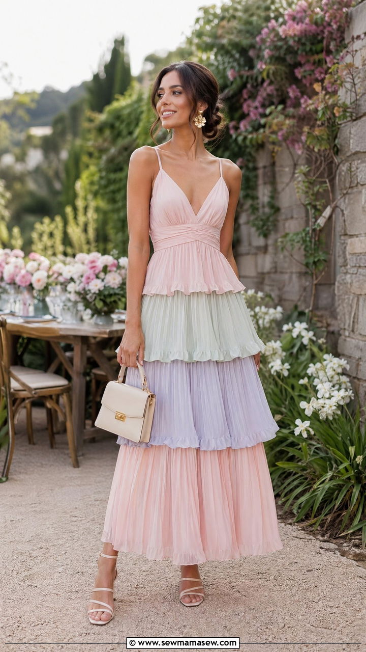 Tiered Maxi Dress with Strappy Heels Outfit - 35 spring dress outfit ideas