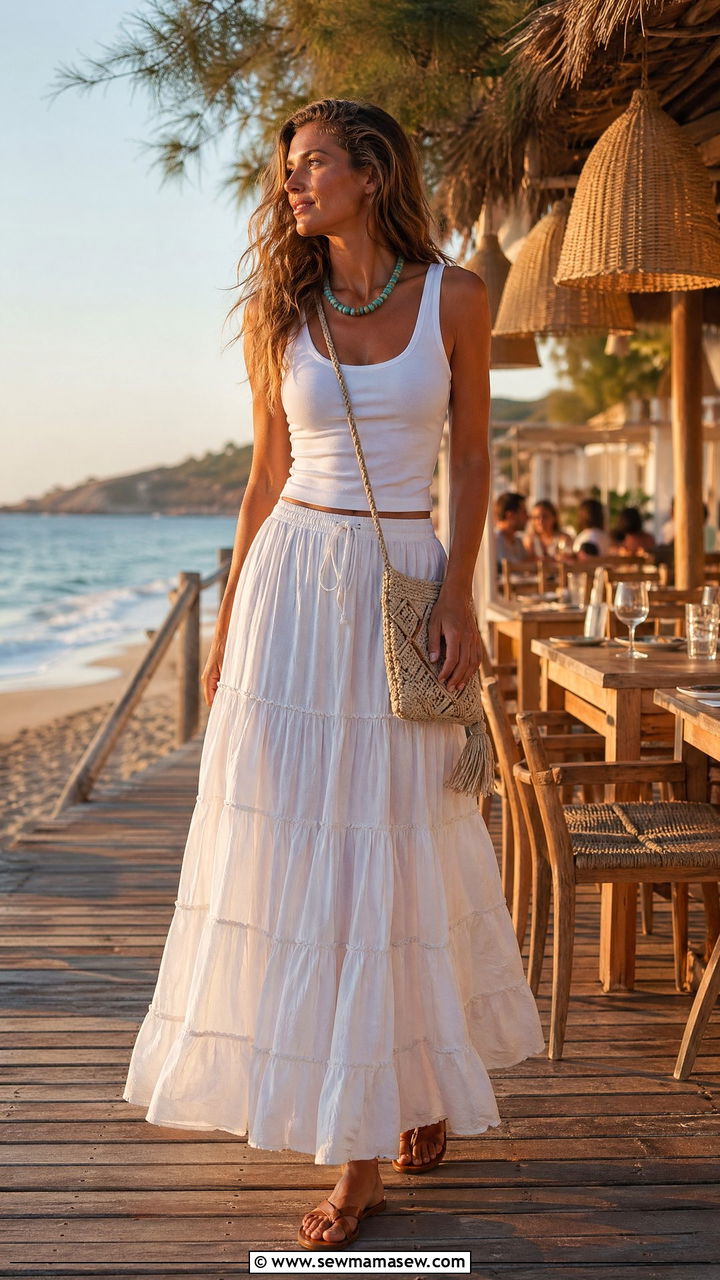 Tiered Maxi Skirt And Fitted Tank Outfit Tall Women - 35 Tall women summer outfit ideas