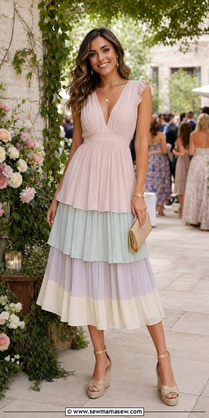 Tiered Midi Dress Wedding Guest Look - 30 wedding guest outfits for short torso women