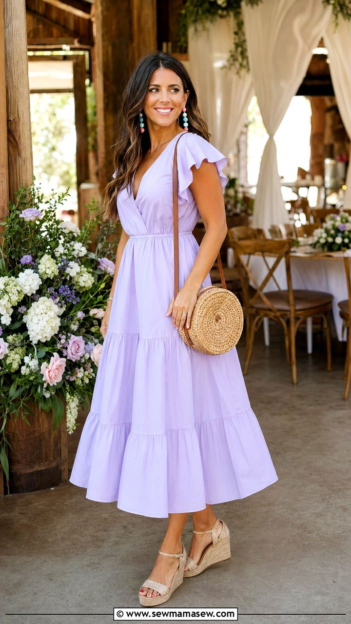Tiered Midi Dress Wedding Guest Outfit - 30 wedding guest outfits Pinterest