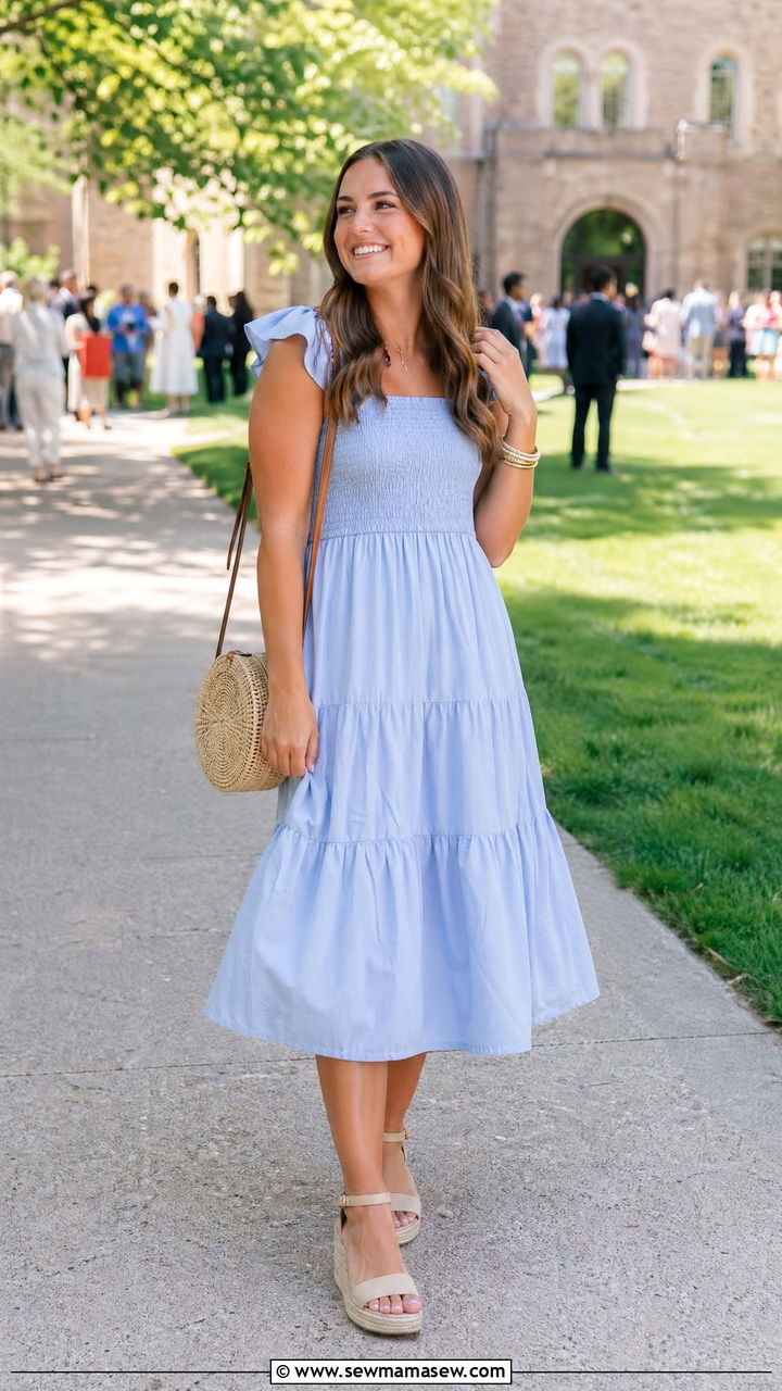 Tiered Midi Dress With Espadrille Wedges - 35 College graduation outfit ideas