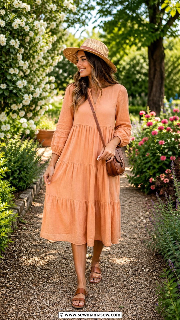 Tiered Midi Dress with Sandals - 30 spring modest outfit ideas