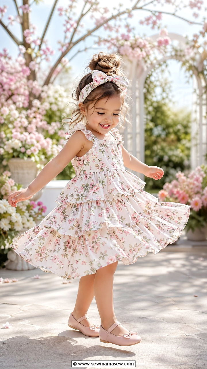 Tiered Ruffle Dress with Ballet Flats - 35 Spring outfits for toddlers