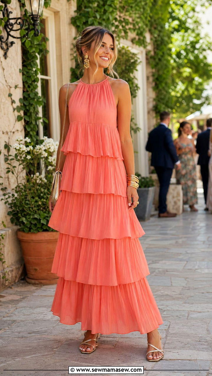 Tiered Ruffle Maxi Dress Wedding Guest Outfit - 30 Wedding guest outfits summer 2026
