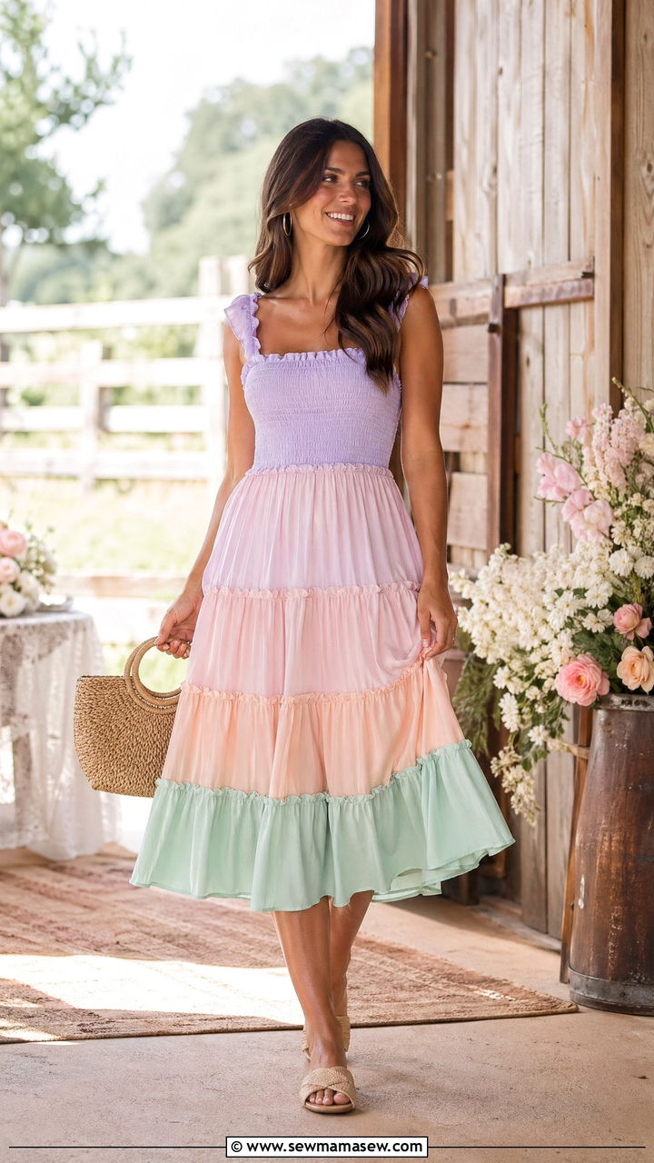 Tiered Ruffle Midi Dress Spring Baby Shower Outfit - 35 spring baby shower outfit ideas