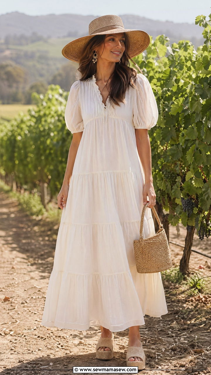 Tiered maxi dress and raffia accessories - 35 Summer closet must haves