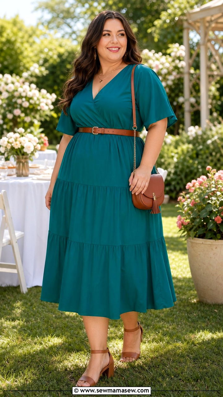 Tiered midi dress with block heel sandals - 35 Plus size outfit ideas size 18 summer