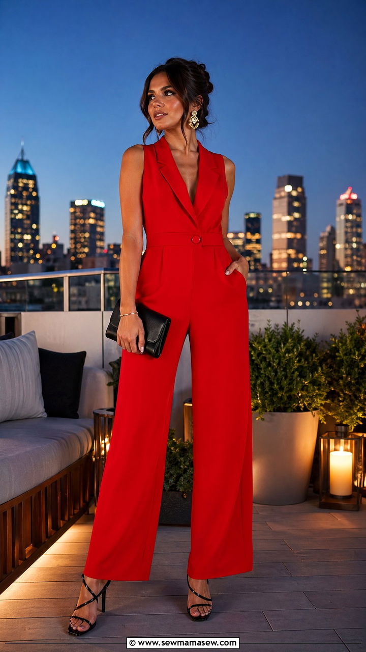 Tomato Red Jumpsuit With Strappy Heels - 35 Tomato red outfit ideas
